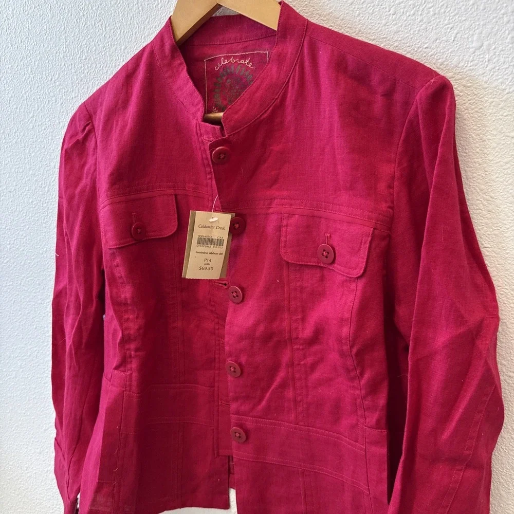 Vintage Coldwater Creek 100% Linen Button Front‎ Jacket P14 NWT Red $70